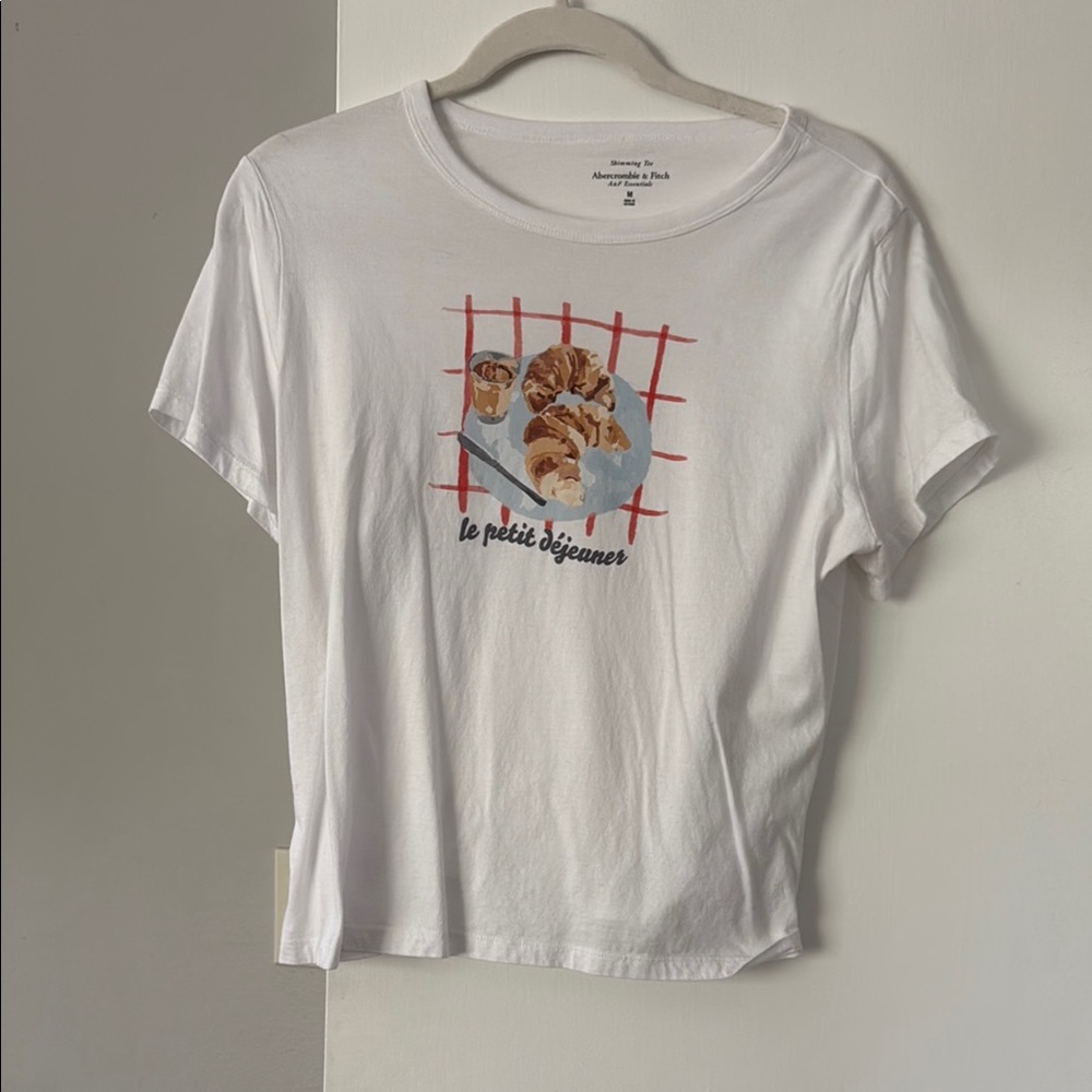 White Kids T-Shirt with Croissant Print